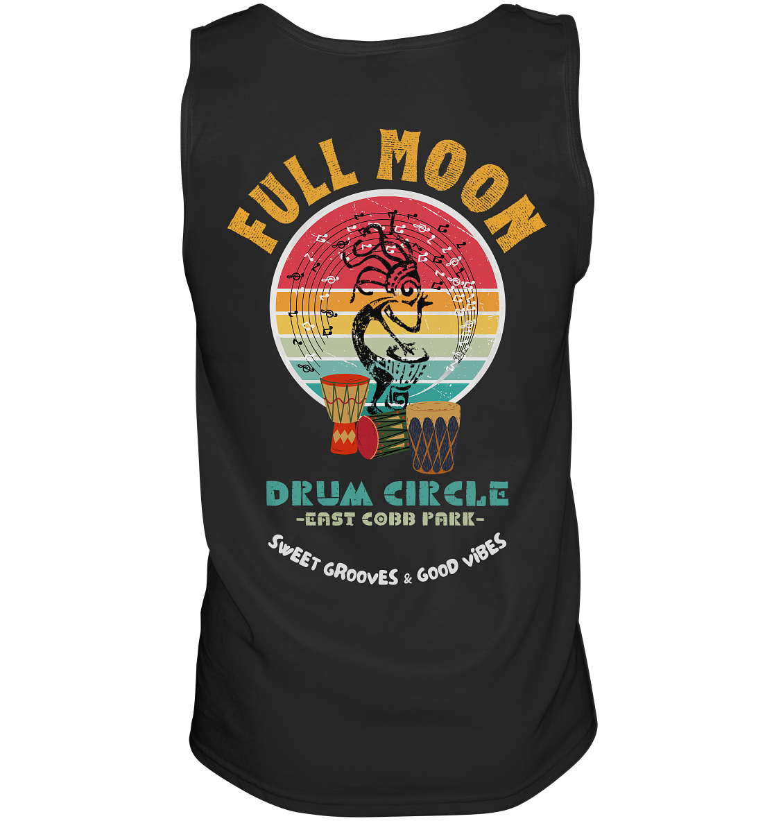 Full Moon Drum Circle (backprint) | Premium  Cotton Mens Tank Top